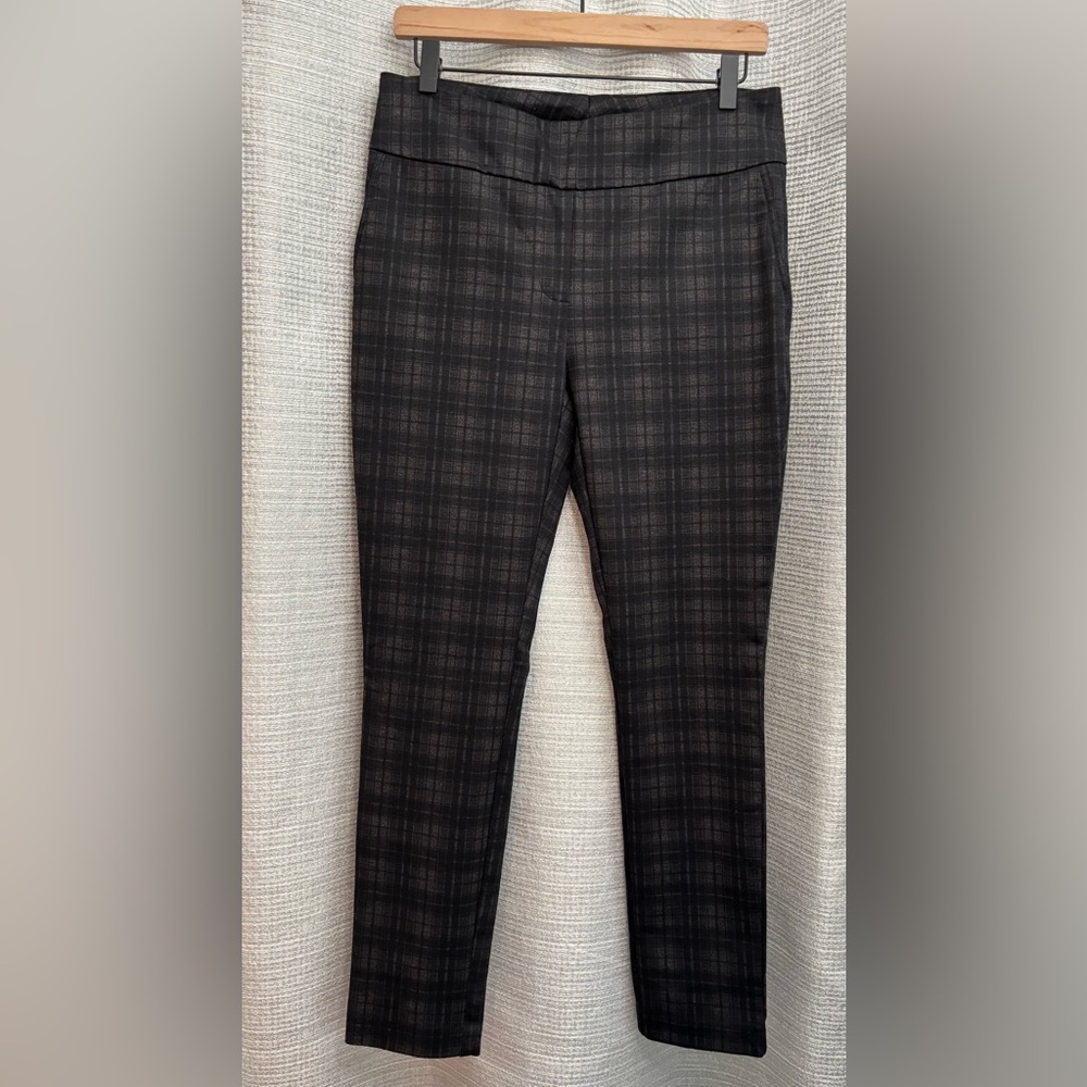 Dalia | Black and Gray Tartan Plaid Pull-on Stretch Dress Pants | M